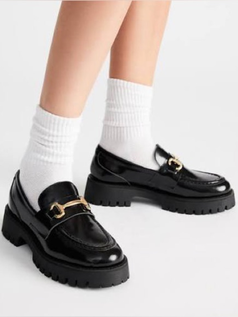 Steve Madden Lando - Black Patent Loafers with Gold Bit